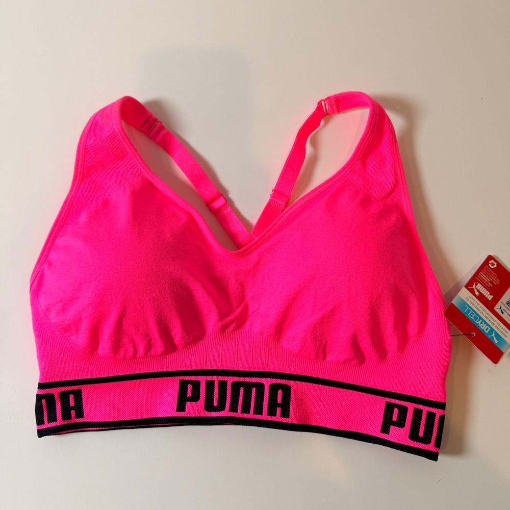 Puma Women Hot Pink DryCell Seamless Sports Bra Low Support Large